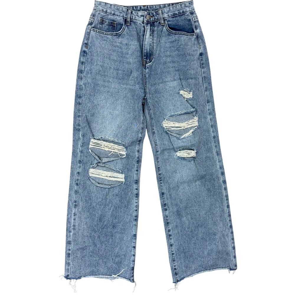 Cider Distressed Wide Leg Jeans Women’s Medium 29x29 High Rise Raw Hem